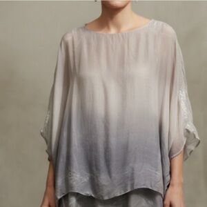Prontomoda Silk Dolman Sleeve Oversized Silk Blouse Ombre Pink Grey Size Small
